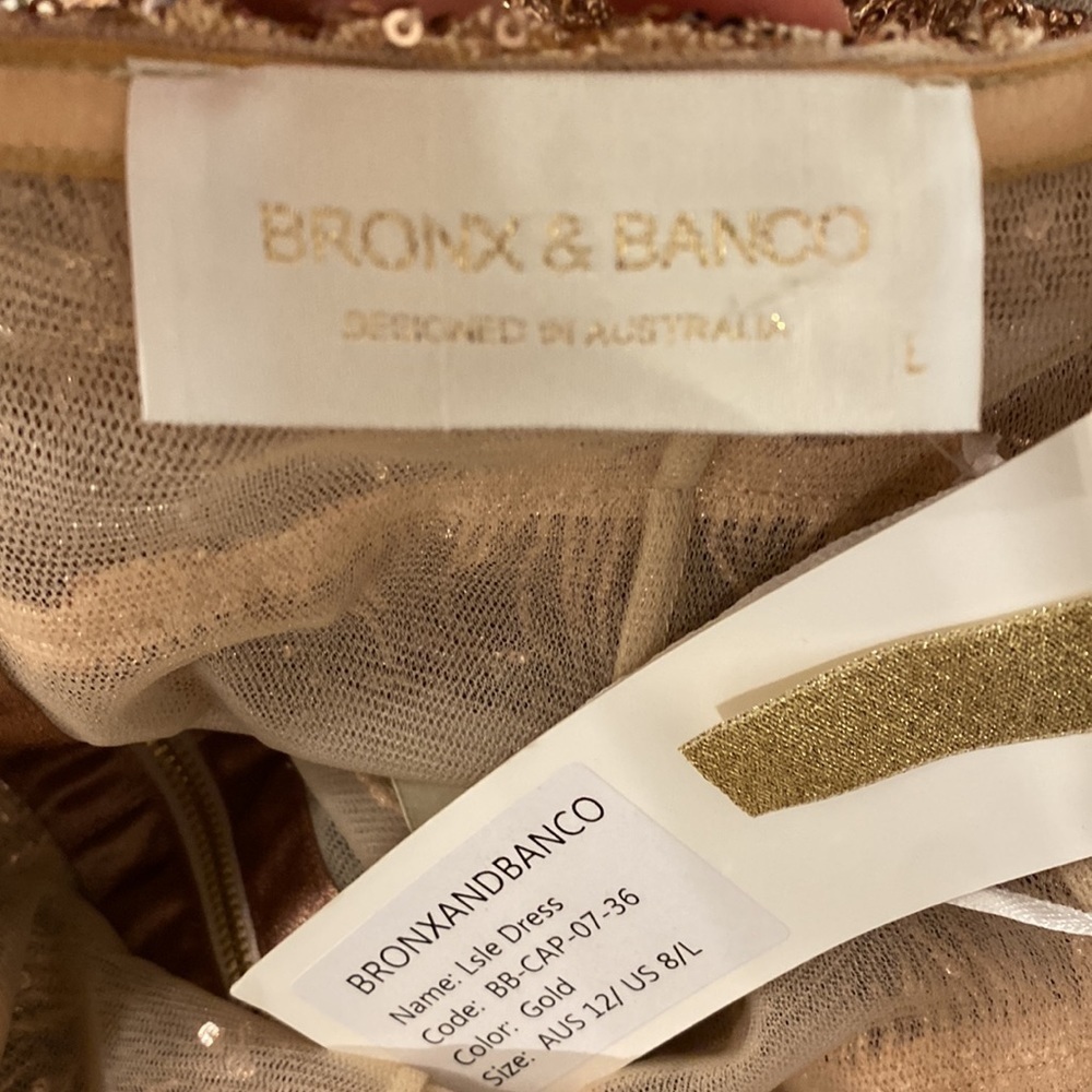 Bronx & Banco | Isle Sequin Fringe Gown In Rose Gold Gown Size L -8 NEW - Picture 13 of 15